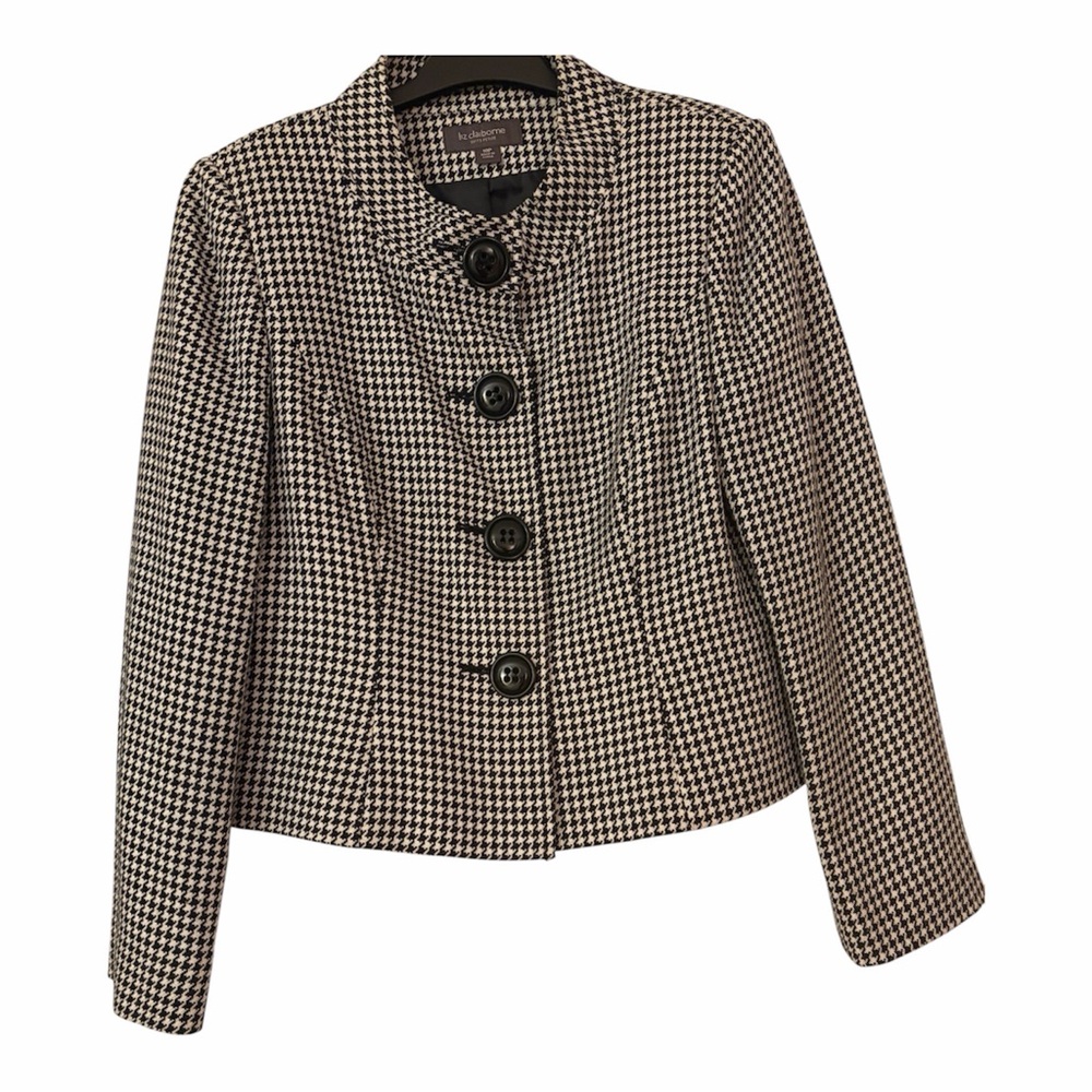 Liz Claiborne Black and Cream Houndstooth Blazer 10 Petite
